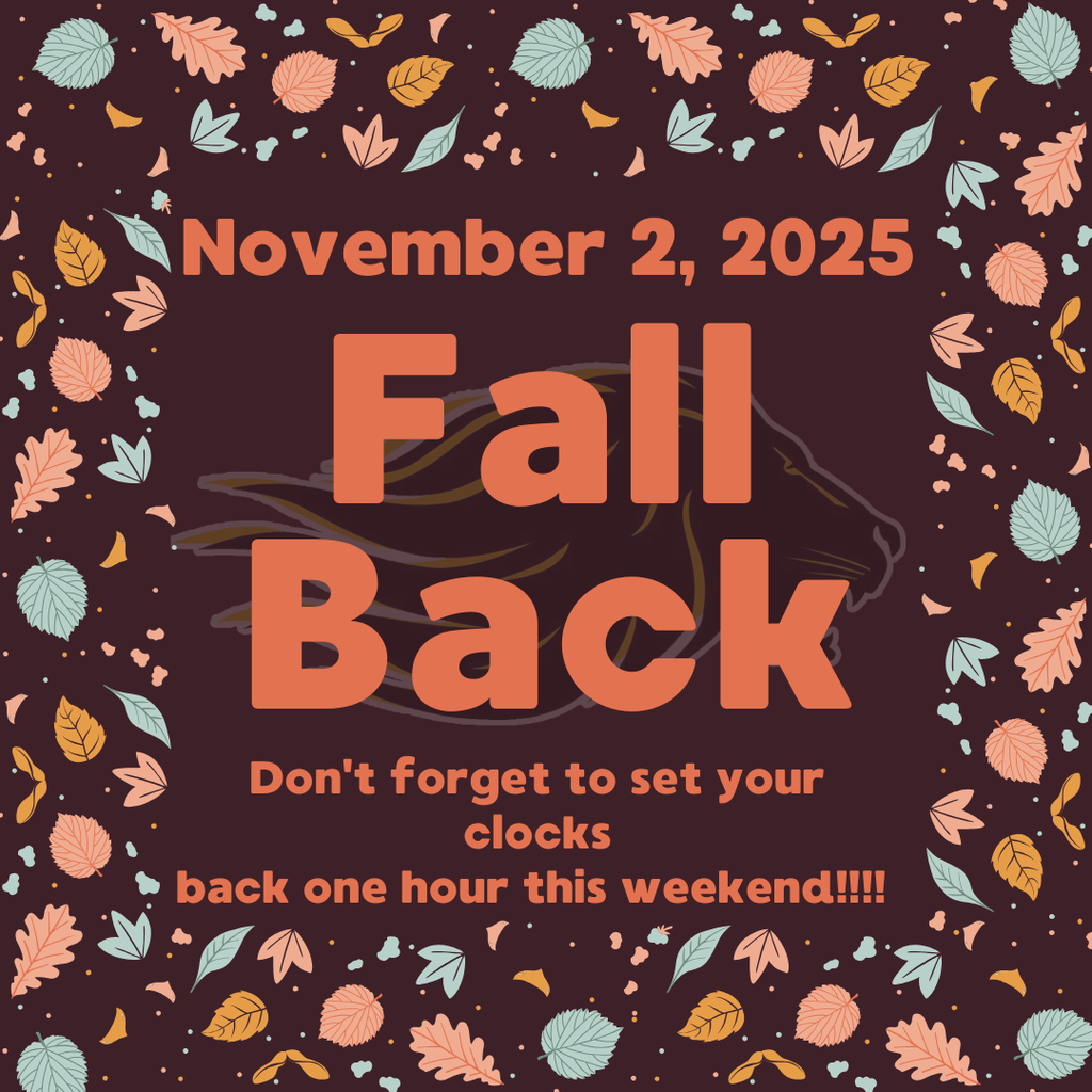 Fall border with lion head at center, explaining daylight saving time ending.