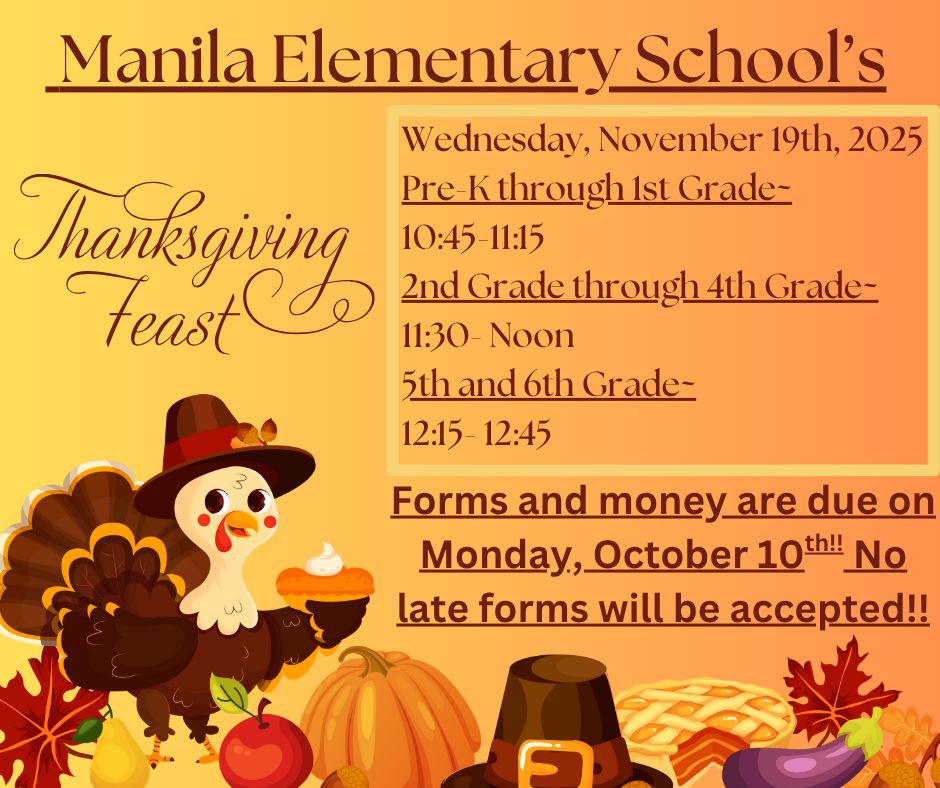 orange background with turkey and thanksgiving fixings.