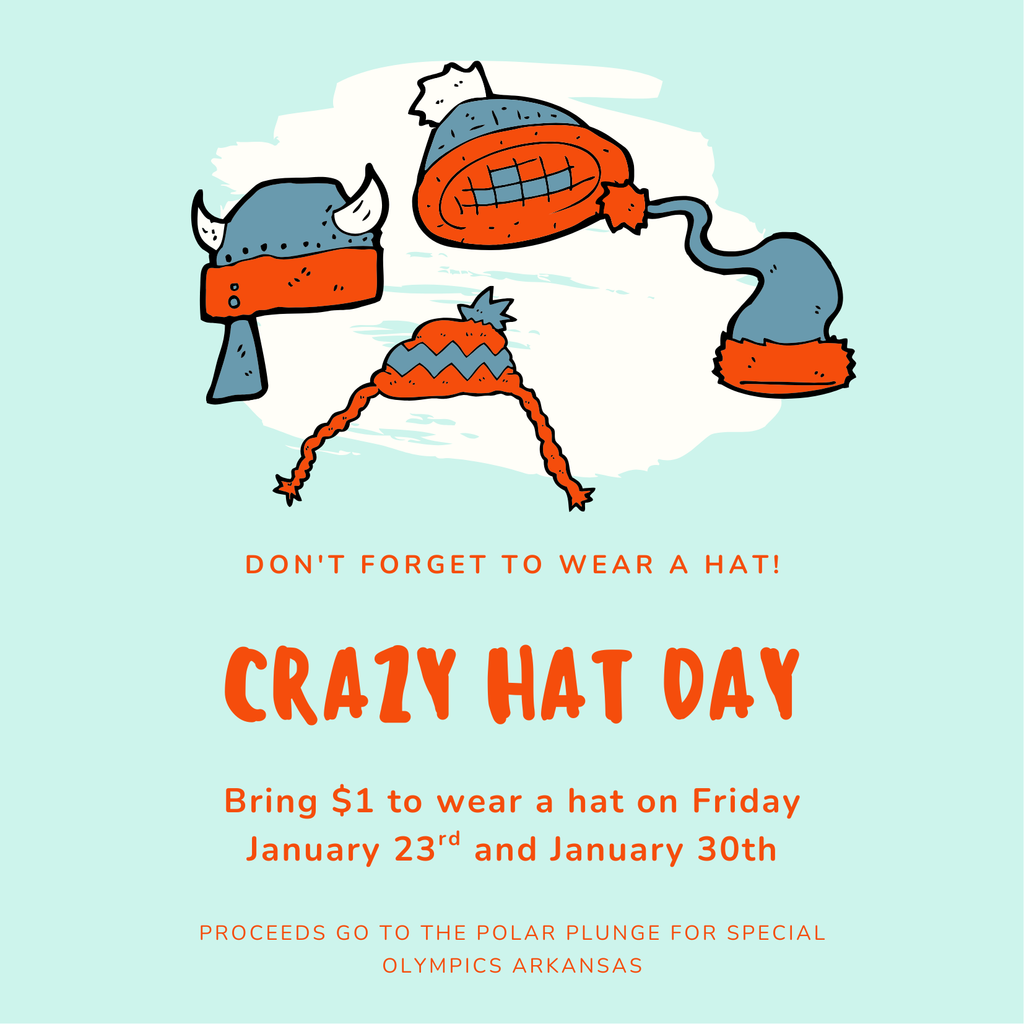 Blue green background with various types of hats explaining dates to wear hats to school.