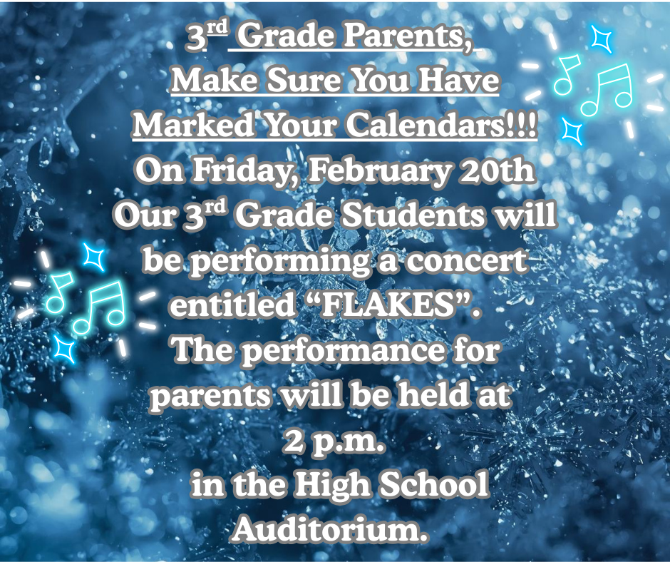 Blue Snowflake background with neon musical notes with information about a concert.