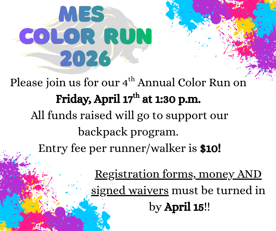 White background with colorful splashes of color in right top corner and lower left corner. Faded lion in top left corner with colorful text. Black text throughout body explaining a color run activity. 