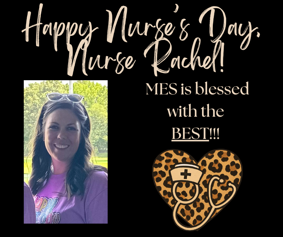 Black background with photo of woman, leopard heart with stethoscope and nurse's hat. Wording wishing a Happy Nurse's Day.