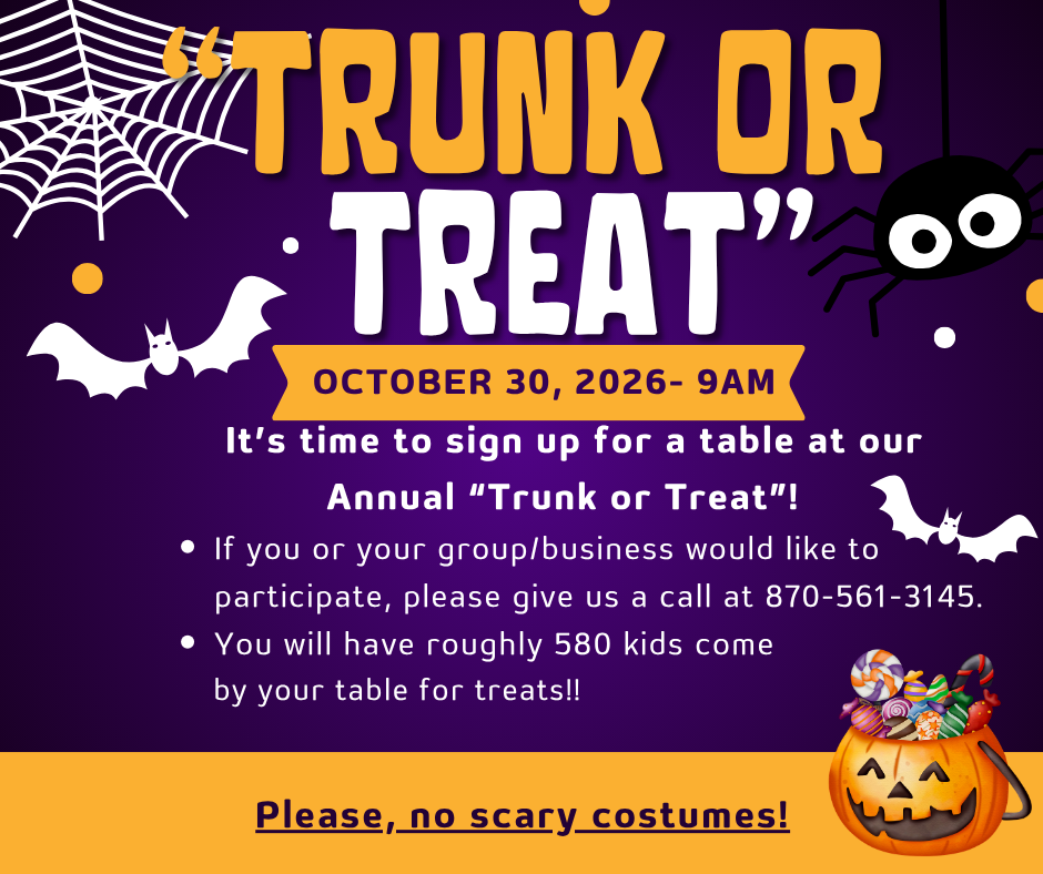 Purple background with orange bottom. Spider webs, spider, bats, and pumpkin Halloween bucket filled with candy decorating around the text. 