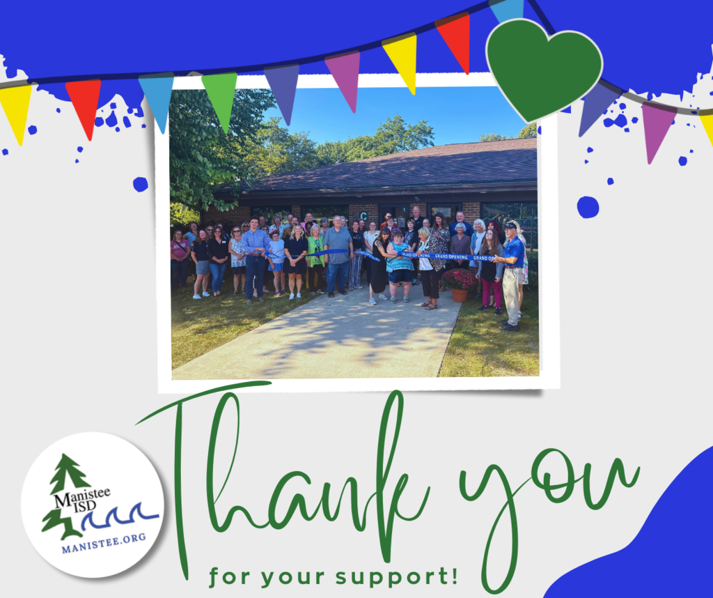 Thank you card with photo of ribbon cutting celebration