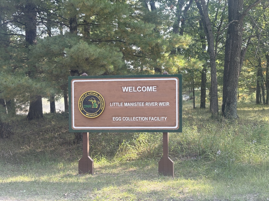 Welcome sign at the Little Manistee River Weir
