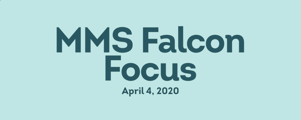 A light blue banner with dark blue text reading "MMS Falcon Focus" and the date "April 4, 2026".