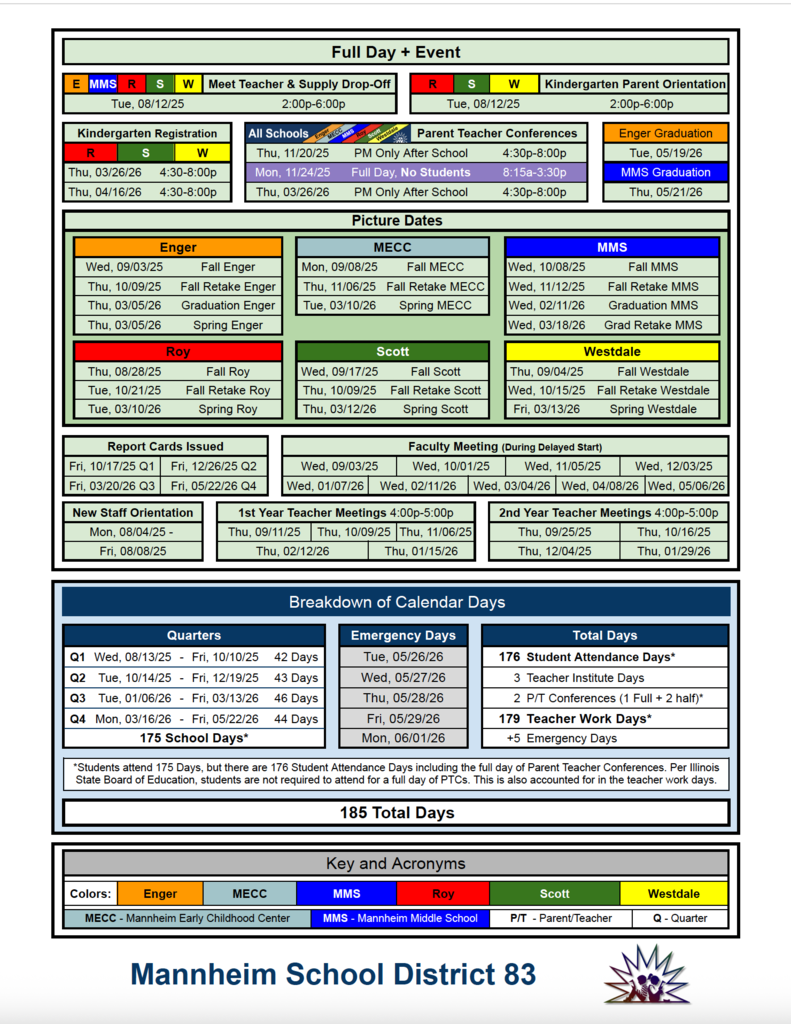 2025-2026 Mannheim District 83 Calendar
