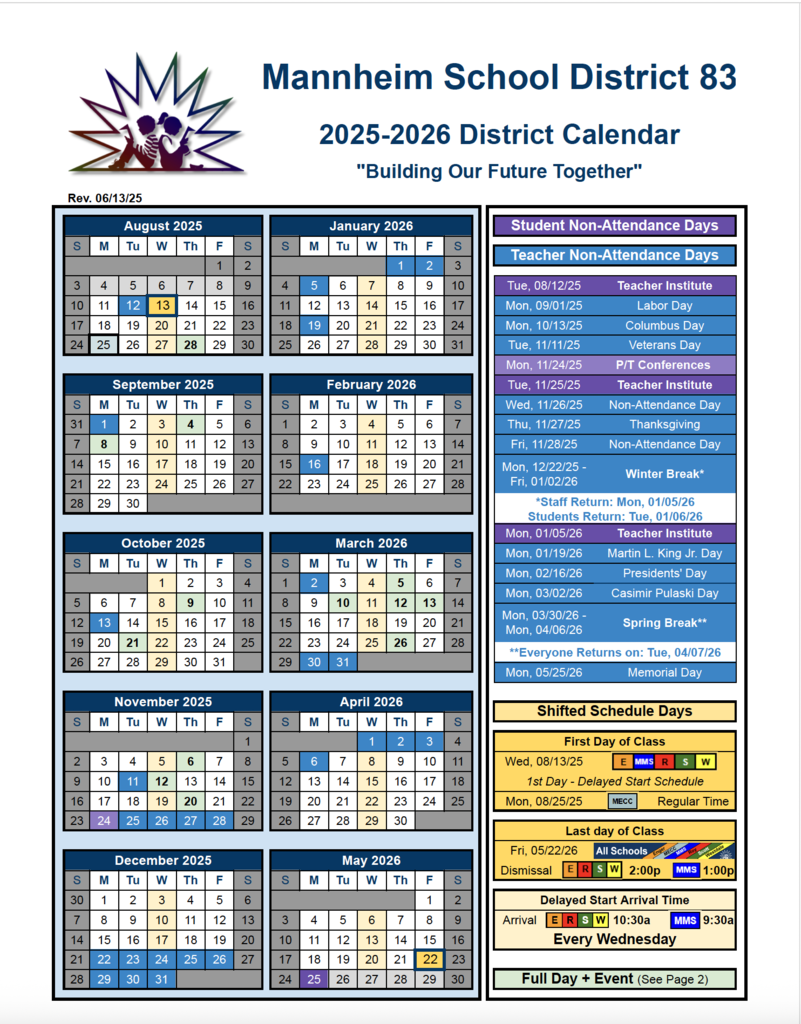 2025-2026 Mannheim District 83 Calendar