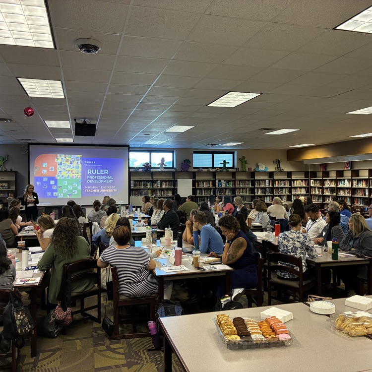 Teachers learning about Social Emotional Intelligence from Yale University in a library