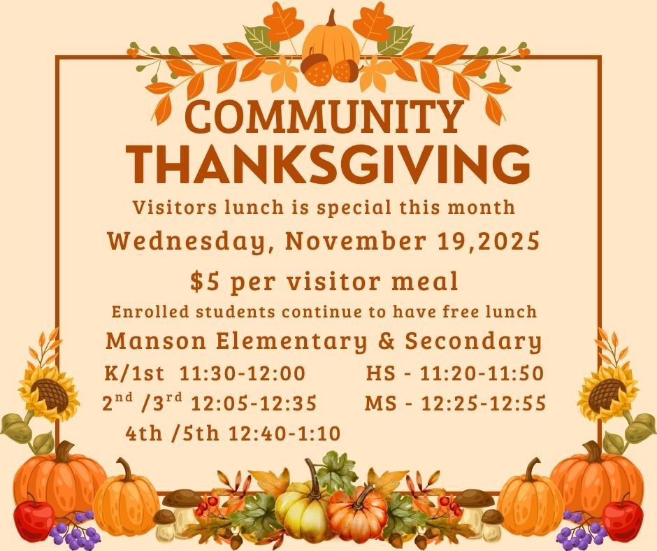 Community Thanksgiving schedule of lunches.
