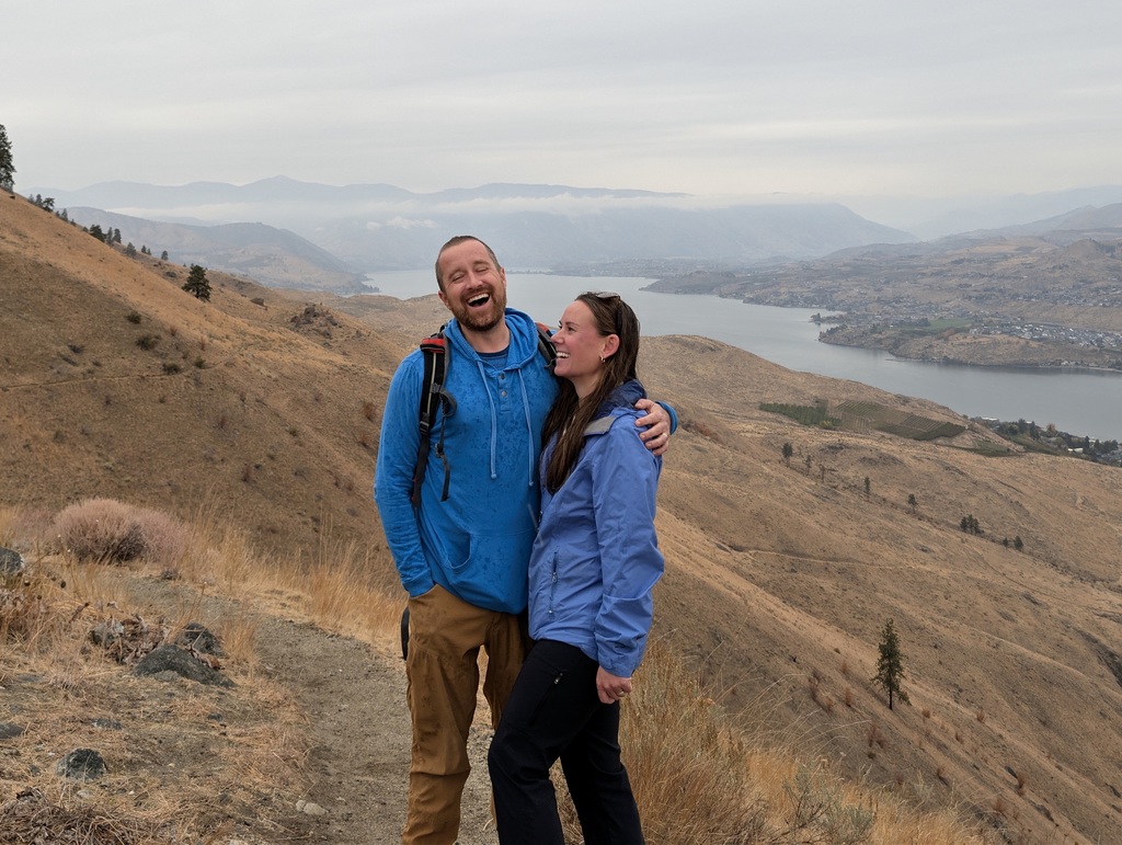 Mr. Olson and Mrs. Sullivan on the trail in the rain.