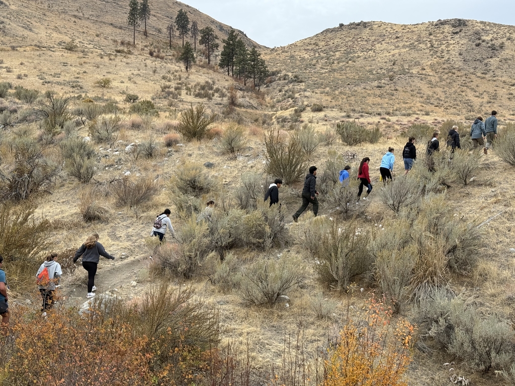 Line of students hiking up Chelan Butte.