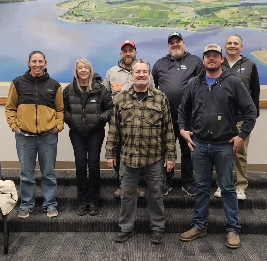 Manson Transportation crew photographed in the Elementary Library.