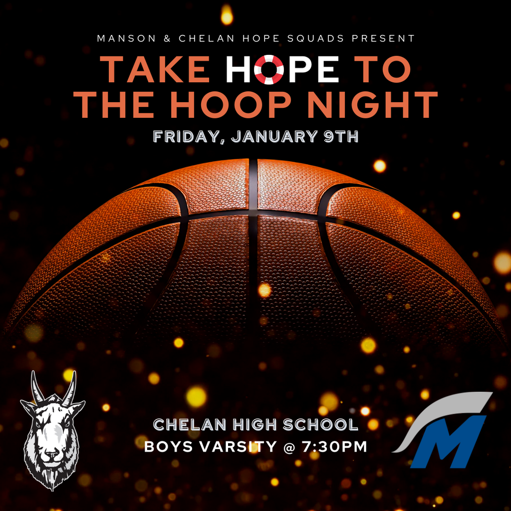 Take hope to the hoop image of basketball and manson and chelan sports logos.