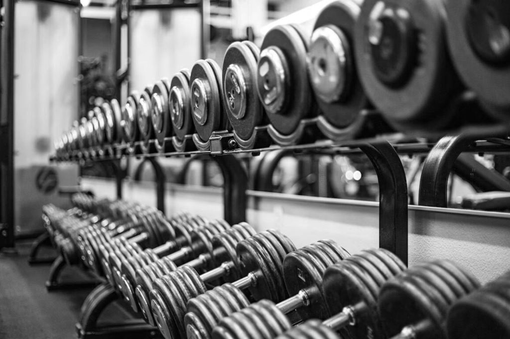 Weights in the weight rack.