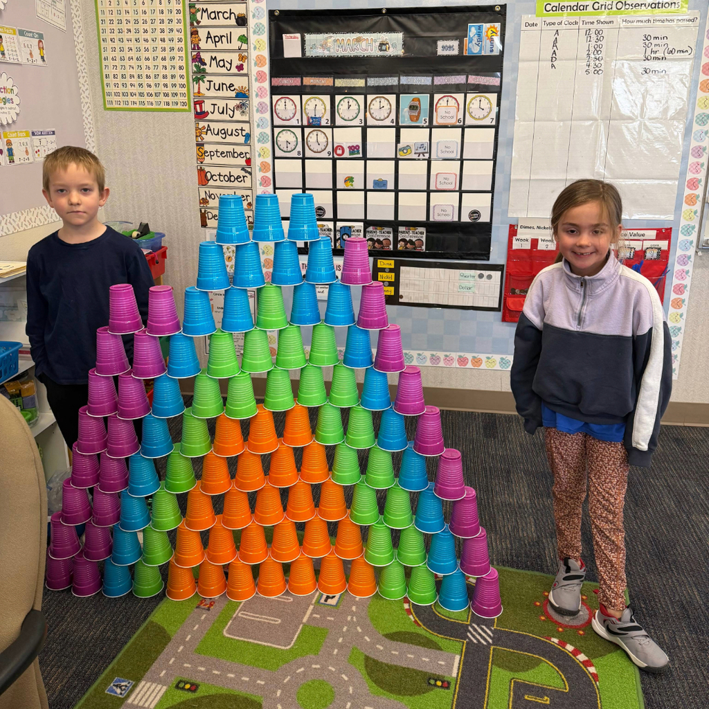 First grade students participating in 100th day of school activities