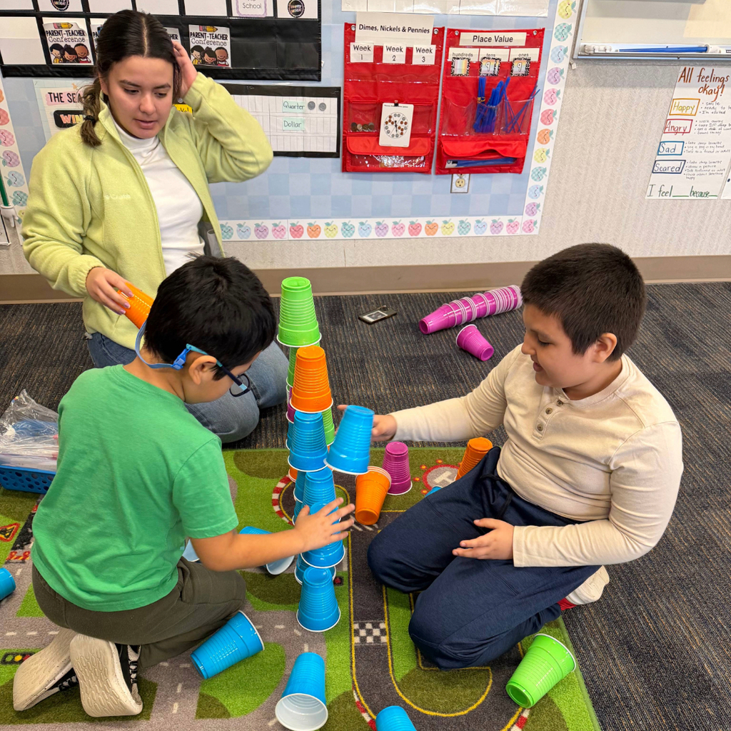 First grade students participating in 100th day of school activities