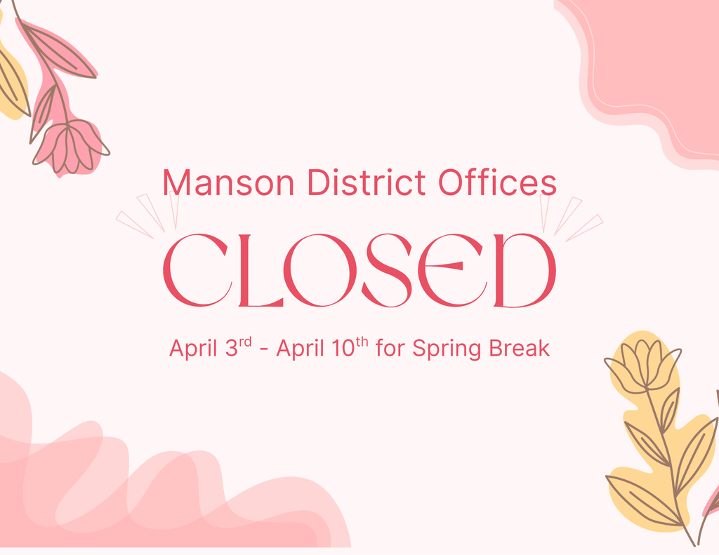 Pink floral image stating the district offices will be closed for spring break