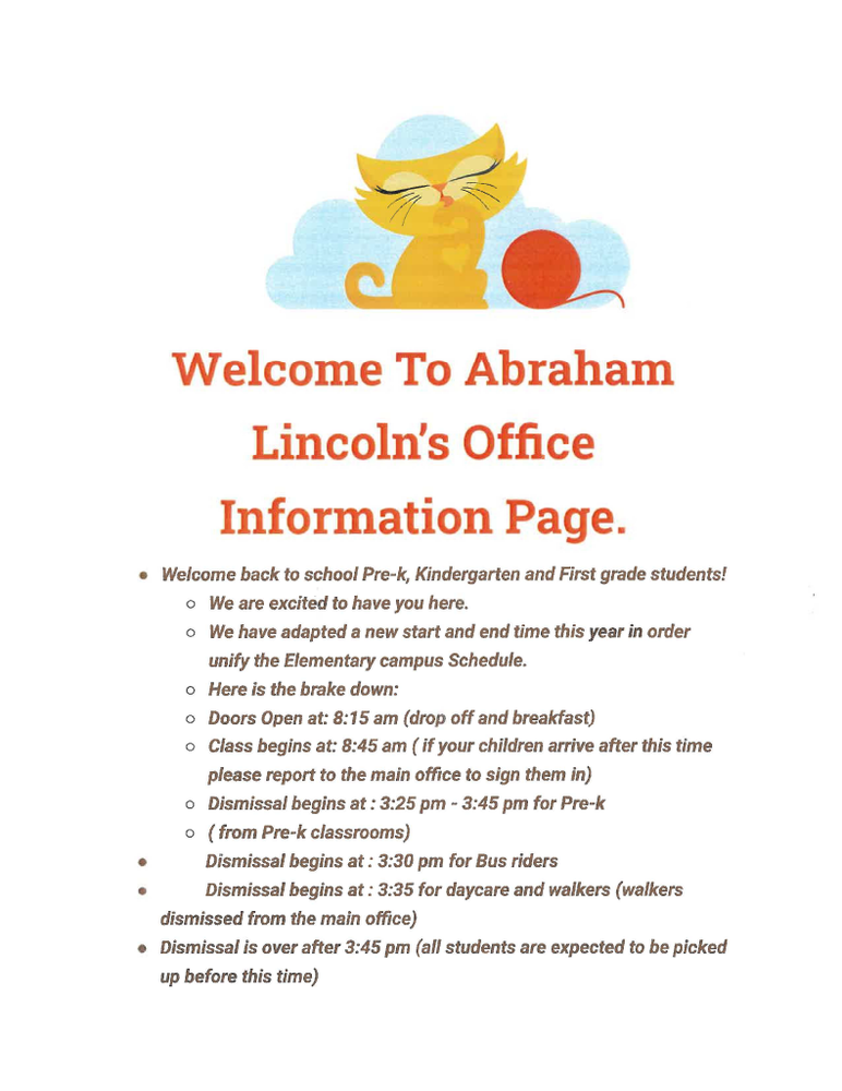 arival and dismissal information