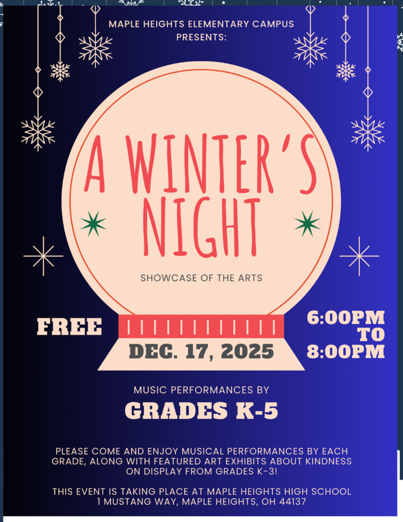 This performance is highlighting our hardworking Elementary campus students singing winter themed songs, along with art work displaying themes of kindness! Please arrive at the high school by 5:40pm the day of the performance. We can’t wait to see you there!