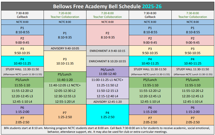 BFA Bell Schedule