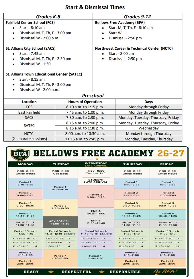 Start & Dismissal Times