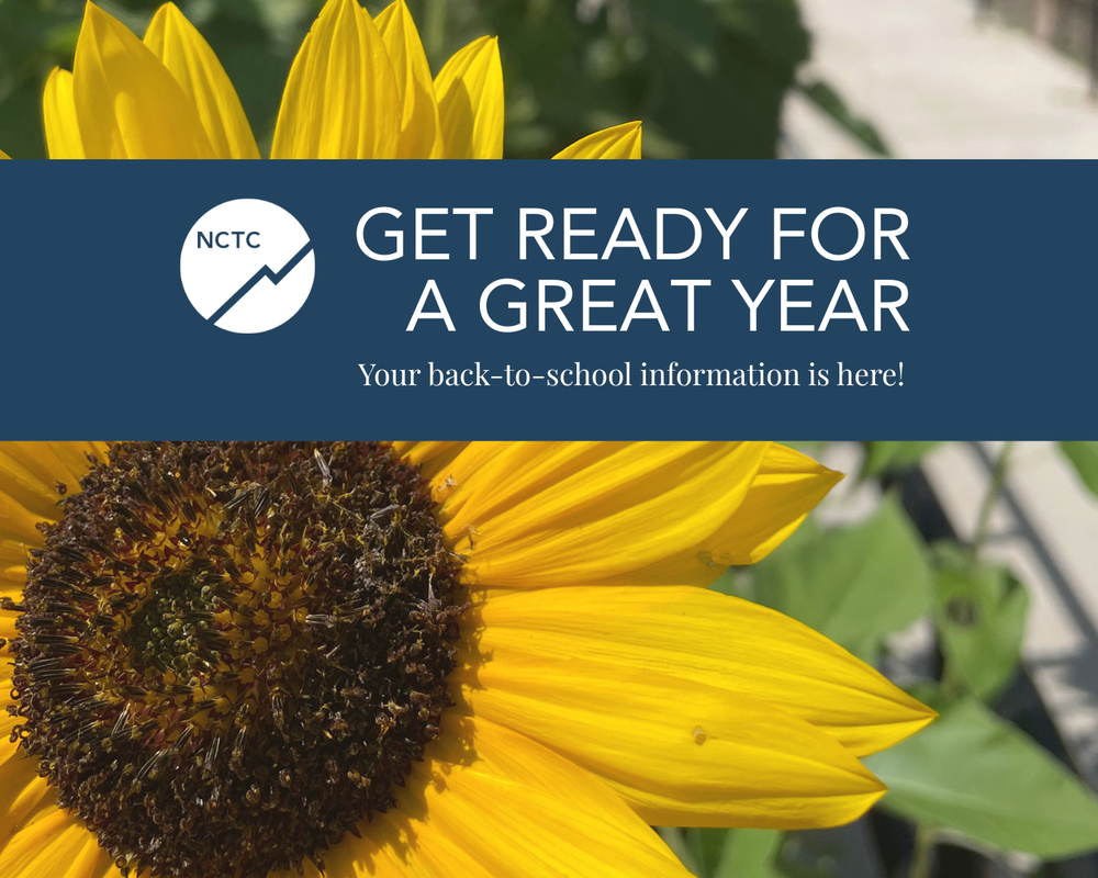 Image of sunflower with a banner overlaid saying "Get ready for a great year; Your back-to-school information is here!