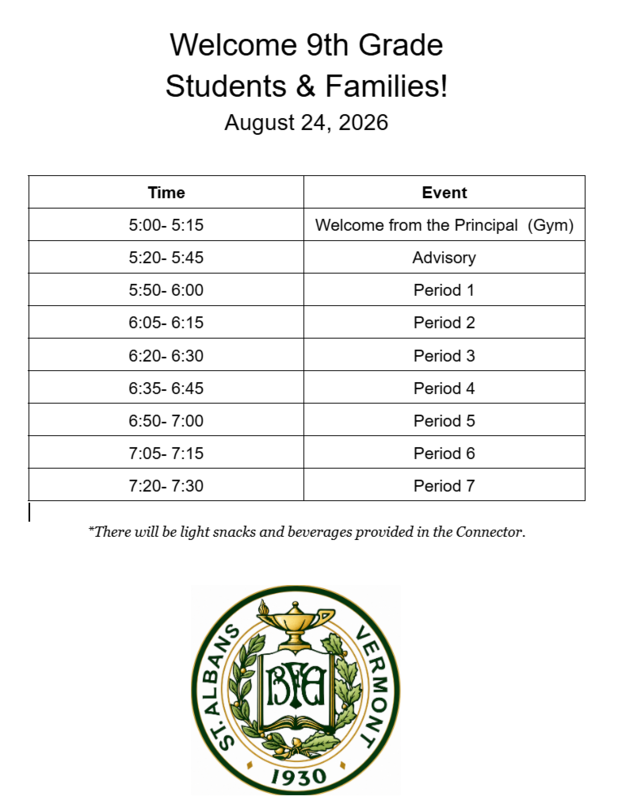 9th grade orientation schedule