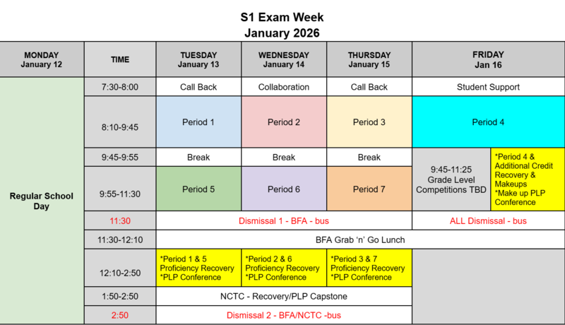 S1 Exam Week Schedule