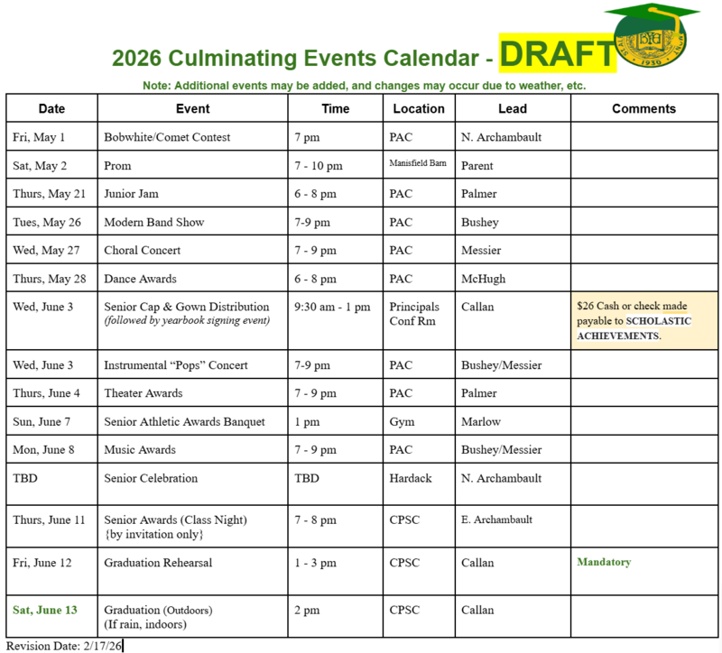 2026 Culminating Events Calendar