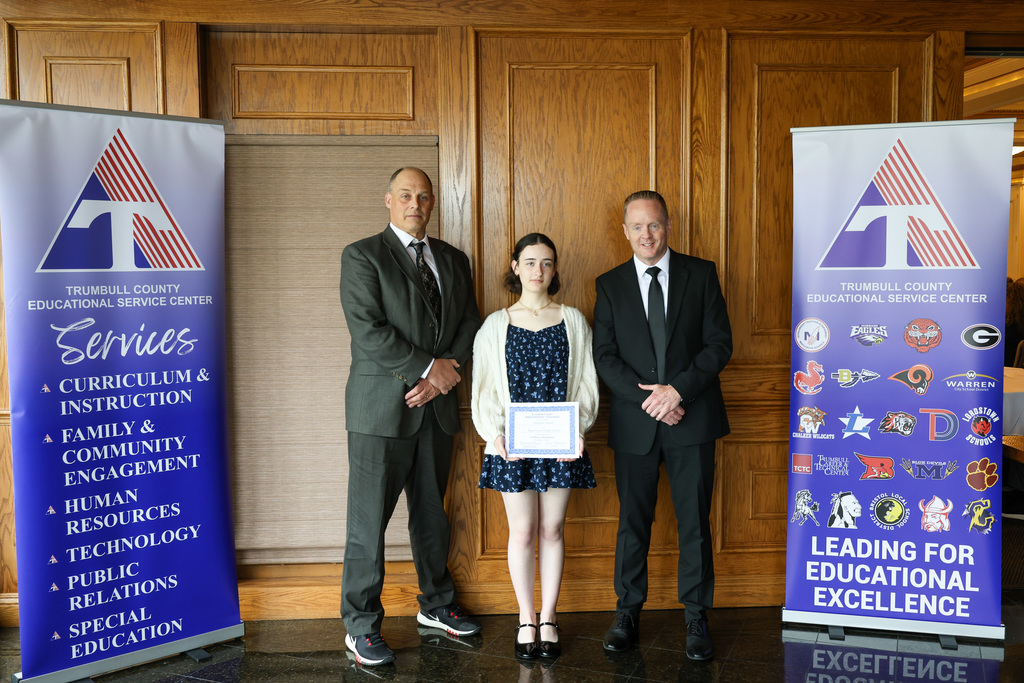 Last week, Kaitlyn Manes of Maplewood High School was recognized at the Trumbull County Honors Breakfast, sponsored by the Trumbull County Educational Service Center and the Trumbull County Superintendents Association.  Kaitlyn was honored as a Franklin B. Walter Award nominee and also recognized as an outstanding Honors student, celebrating her academic excellence, leadership, and dedication both in and out of the classroom.  We are proud of Kaitlyn and all she has accomplished