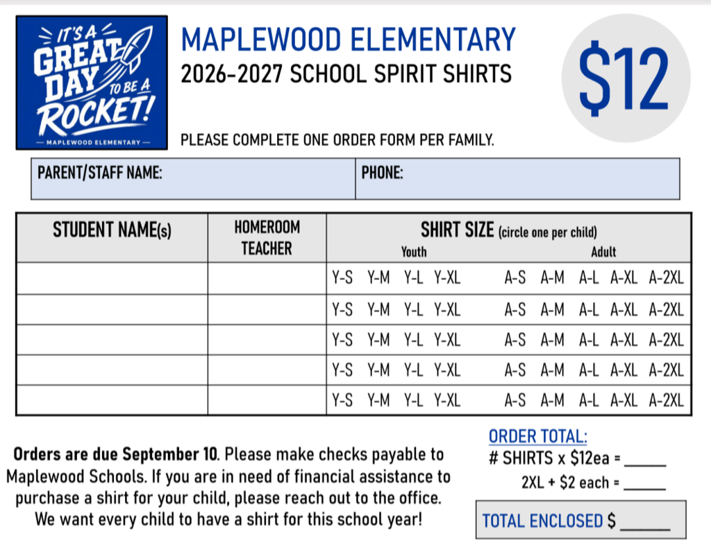 MES Spirit Shirt order form