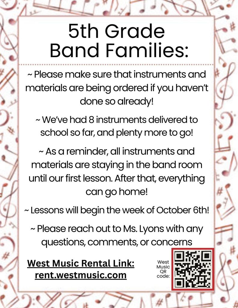 5th Grade Band Inst. Reminder
