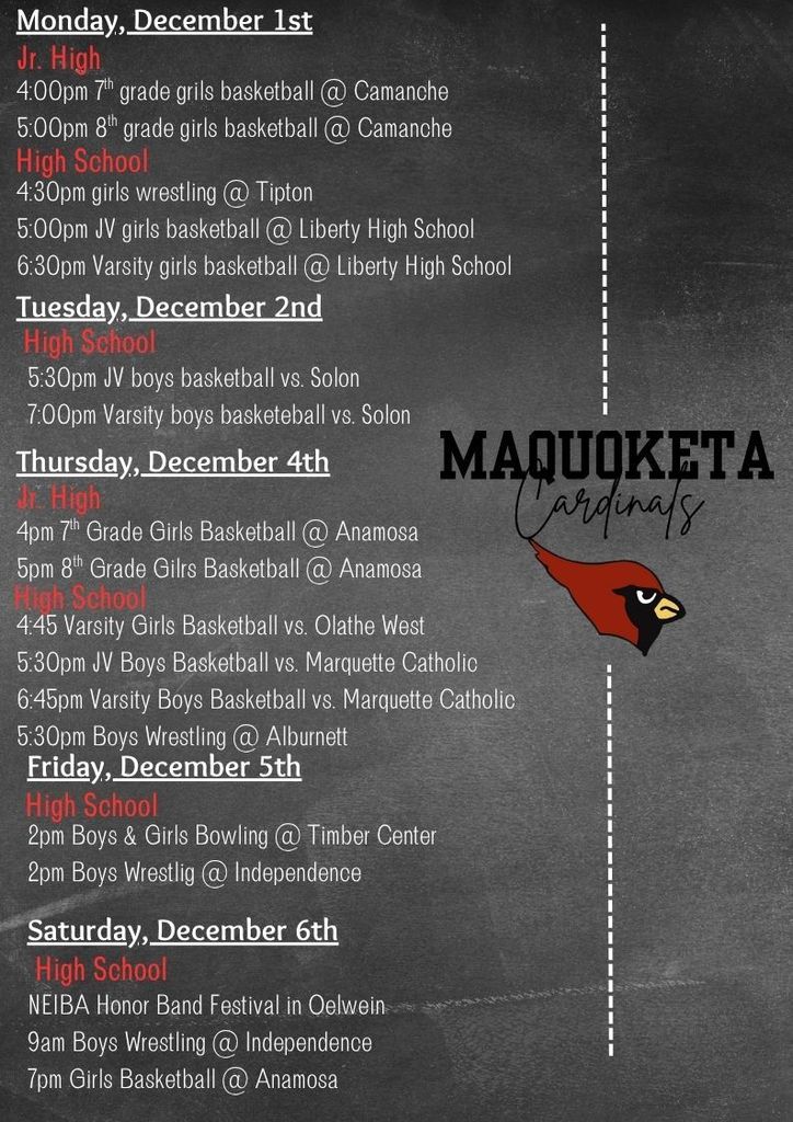 Events Week of Dec 1 - Dec 6th