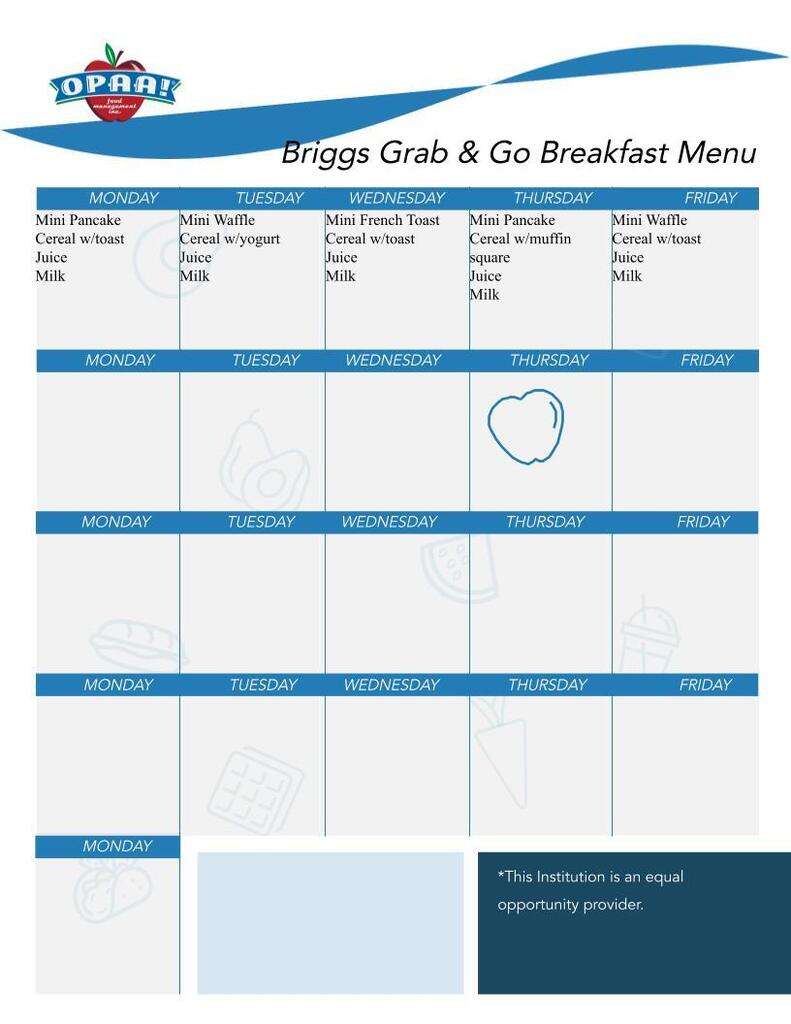 Briggs Grab & Go Breakfast Menu