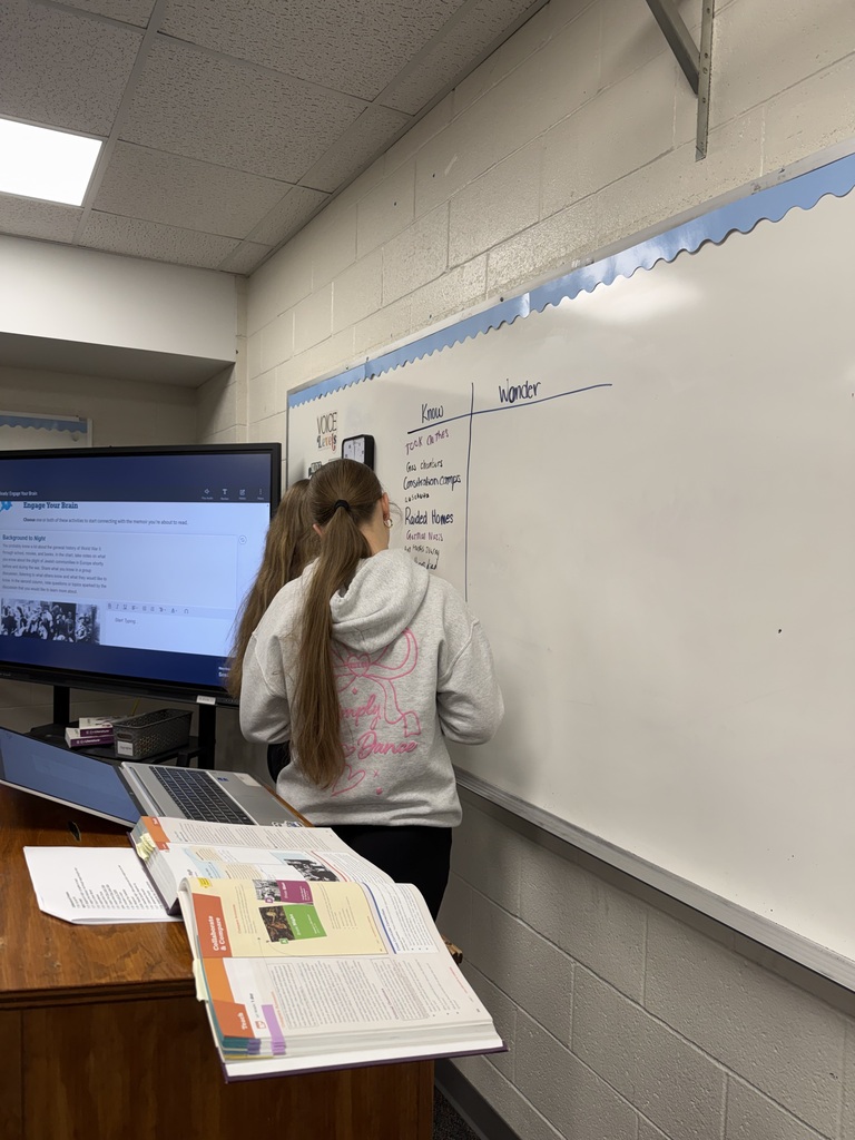 Students working in English class at the white board