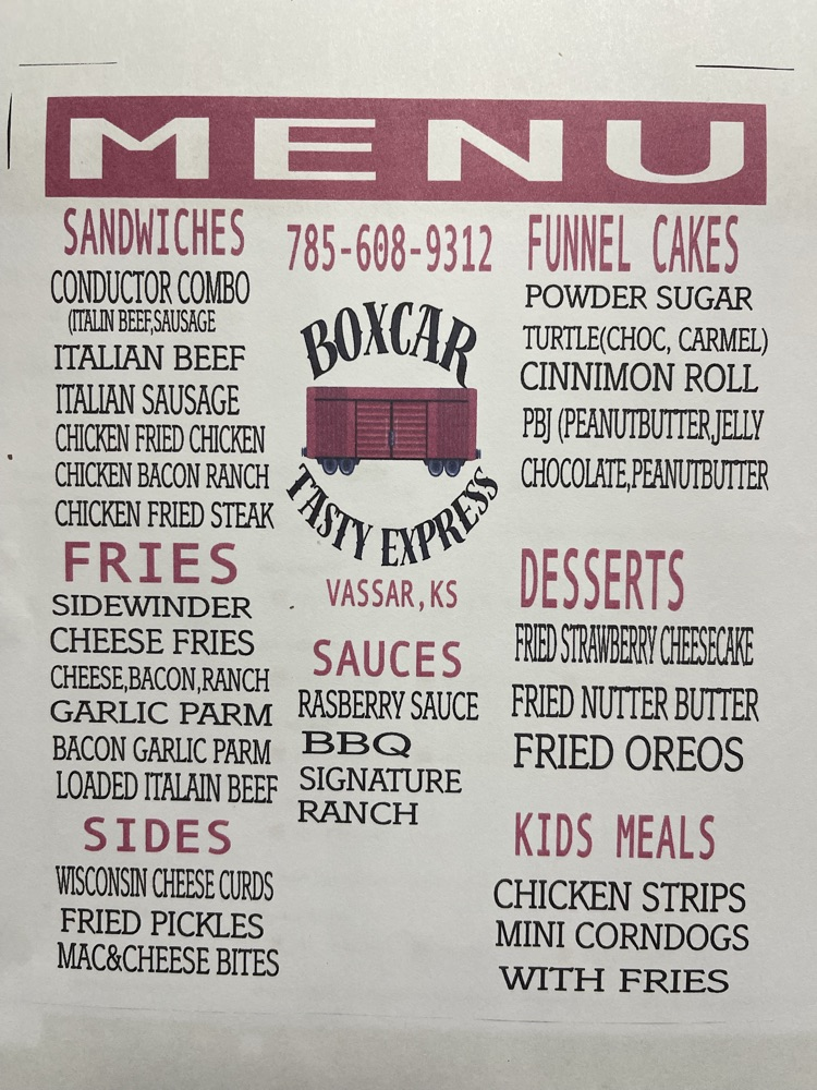 Boxcar Tasty Express Menu
