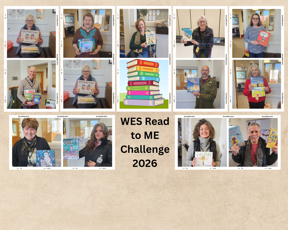 Wayne Elementary Read to ME Challenge: Images of people holding books.