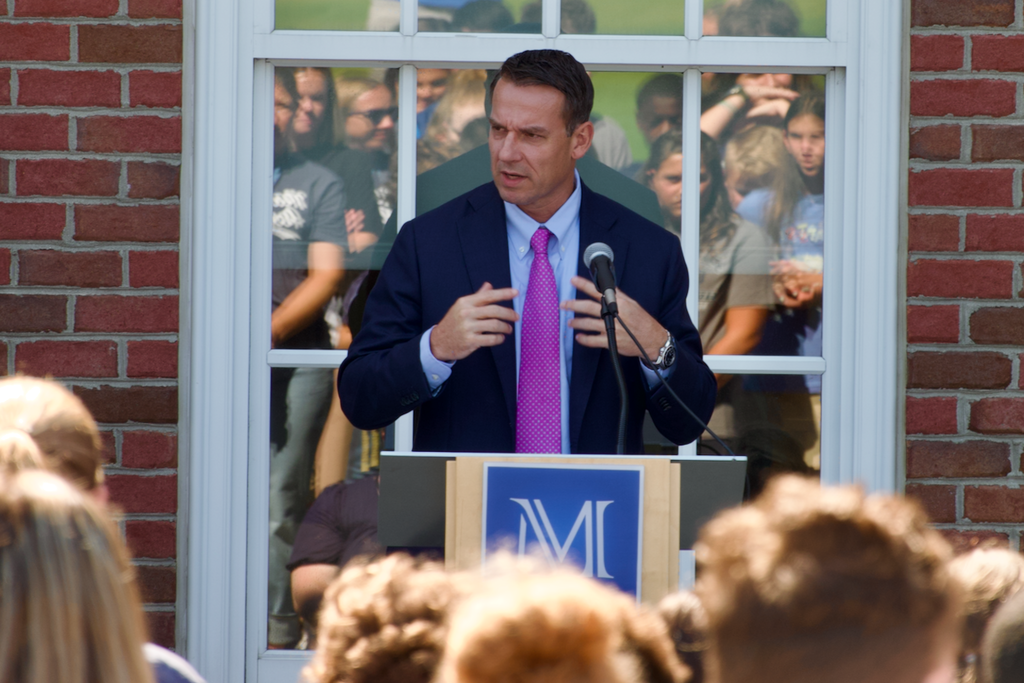 Head of School Eldrich Carr speaking at convocation