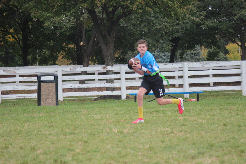 Marburn player making a catch in flag football game