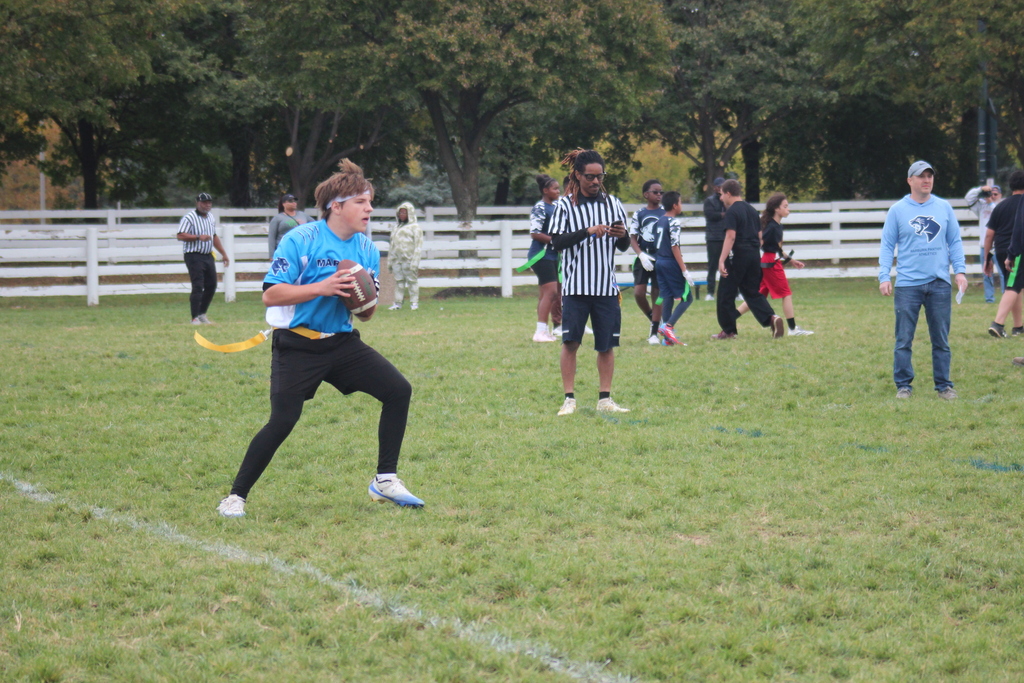 Quarterback throwing the ball during Marburn flag football game