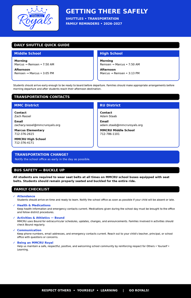 MMCRU Back to School Information/Reminders