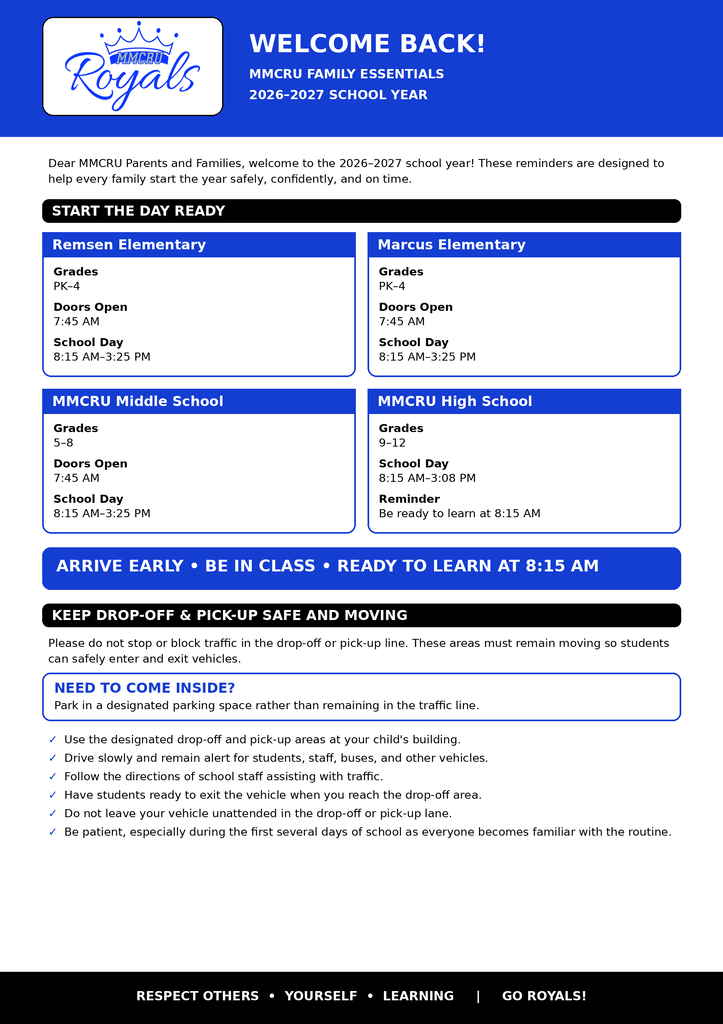 MMCRU Back to School Information/Reminders
