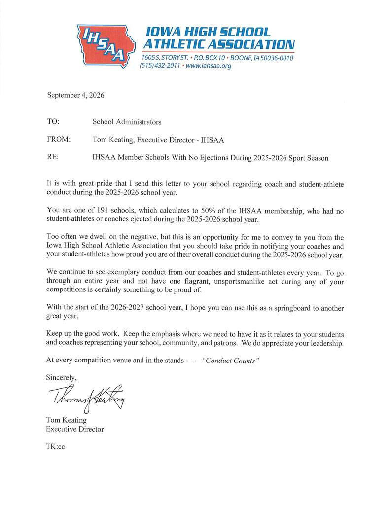 IHSAA Student-Athlete Conduct Letter
