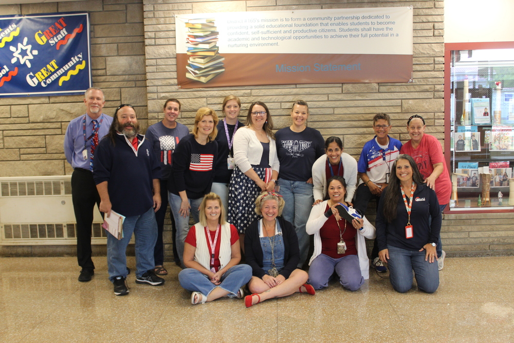 MCMS staff dressed in red, white, and blue in observation of 9/11.