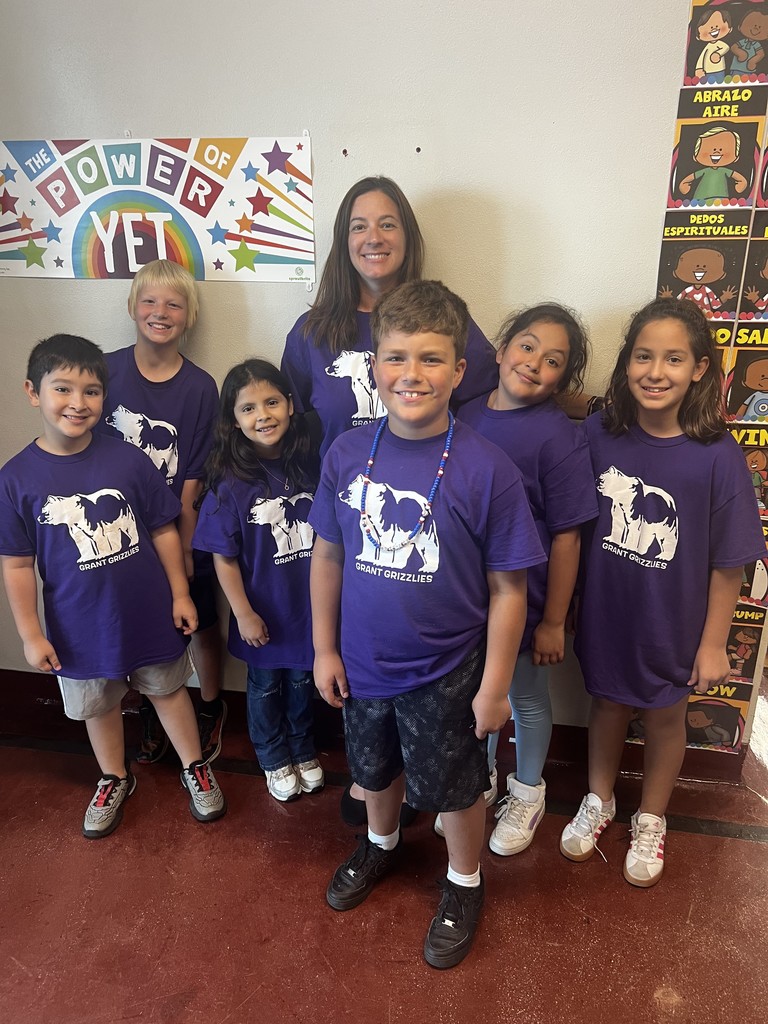 Mrs. Church's 4th grade class dressed in matching Grant tshirts for the Ice Hogs Field Trip