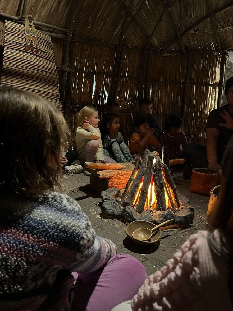 First grade got to sit in the wigwam to see what their homes were like.