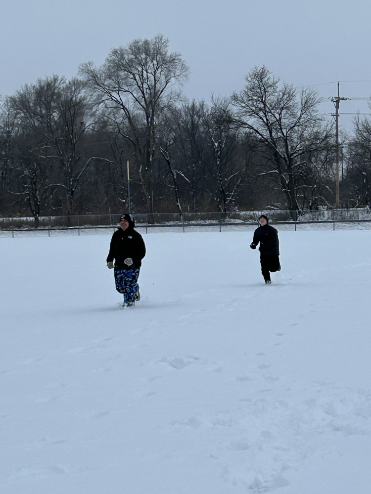 8th Graders playing in the snow during study-hall.