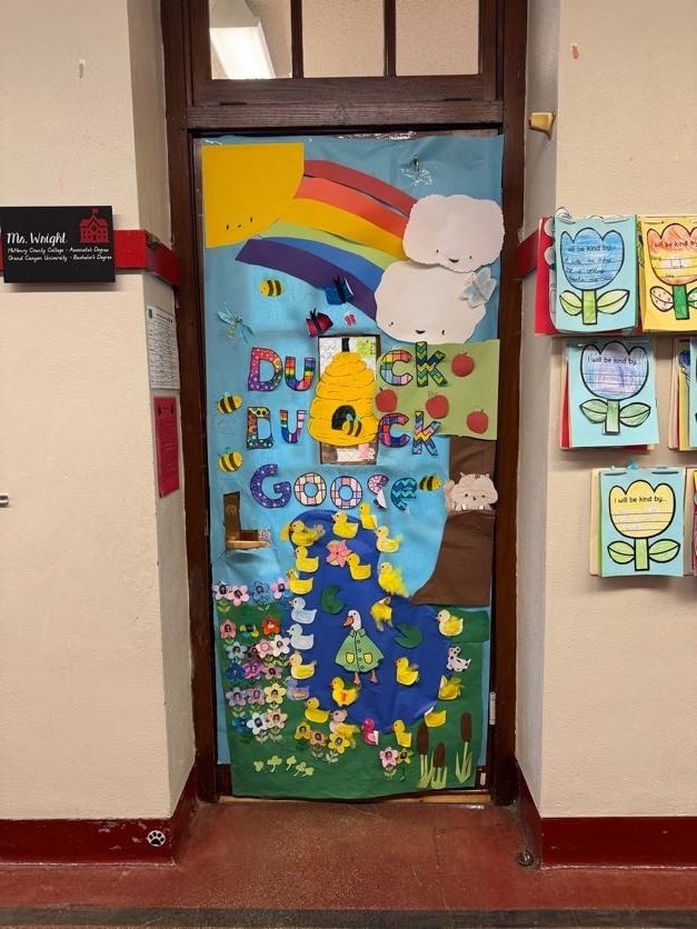 Classroom door decorated for contest with spring theme