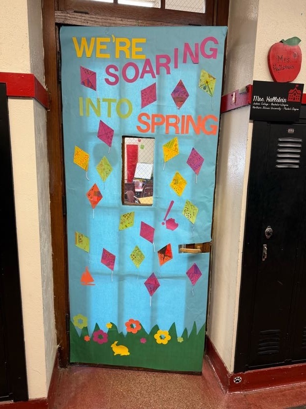 Classroom door decorated for contest with kites
